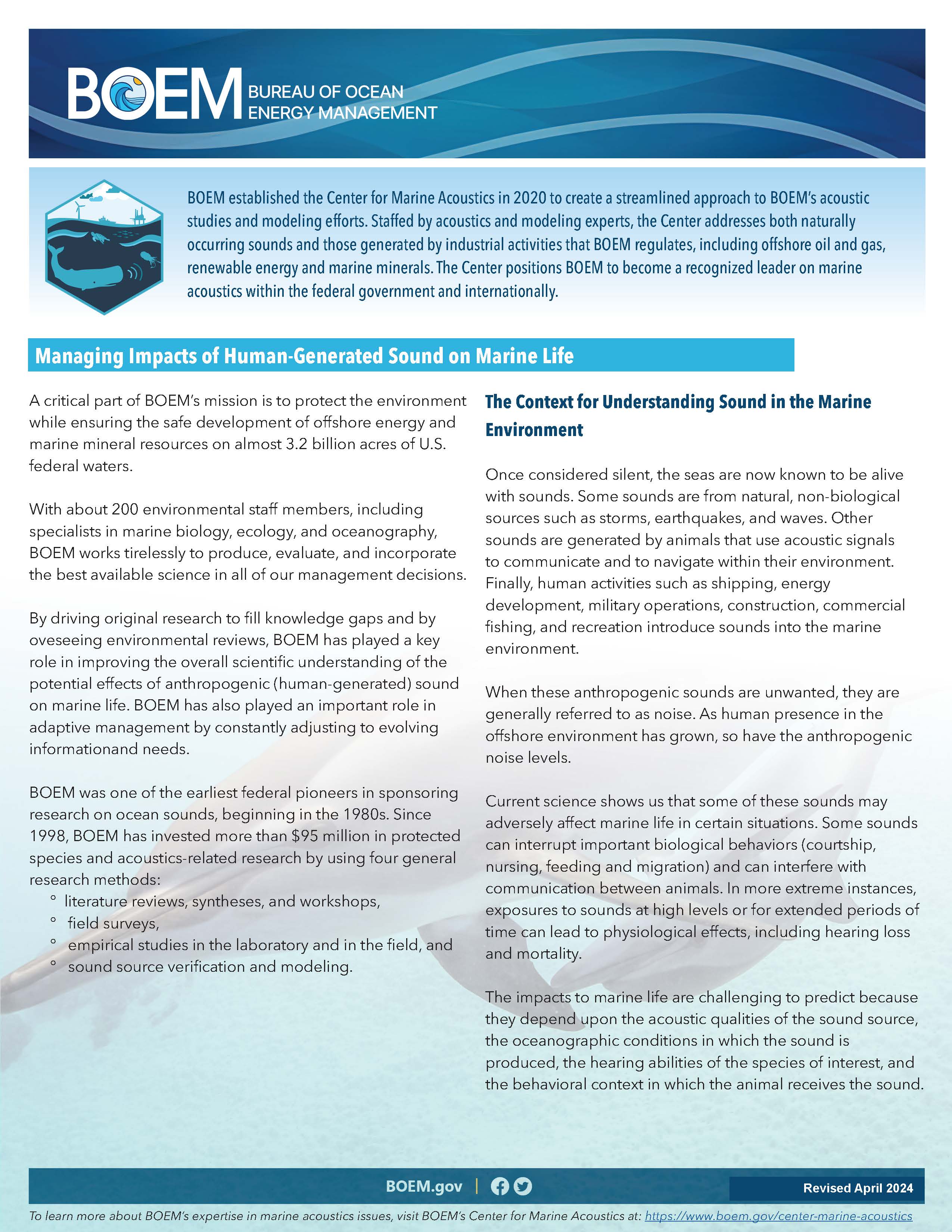 Marine Acoustics Managing Impact Factsheet